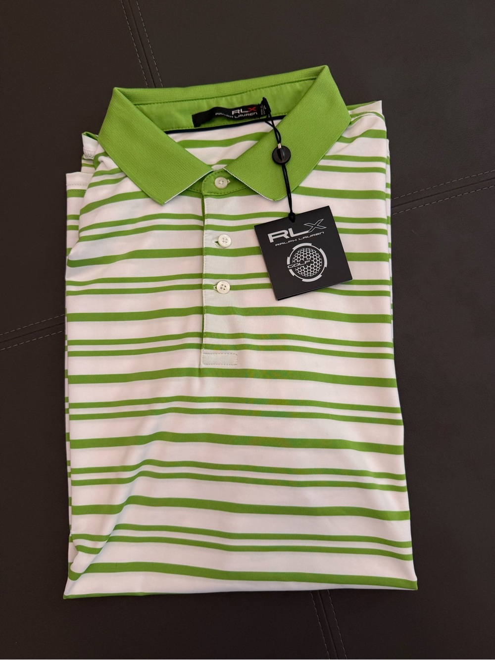 RLX Ralph Lauren Men’s Polo PCC Logo XL NWT Green and White Stripe